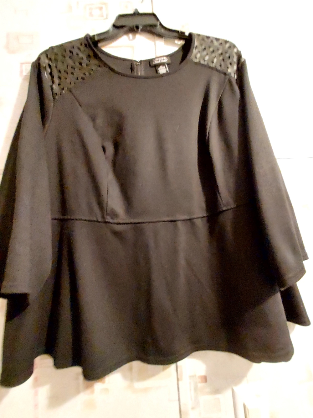 Catherines Black Peplum Tunic with Studded Shoulder Detail